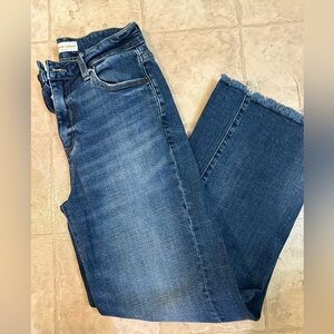Vibrant Blue Ankle Jeans with Frayed Hem